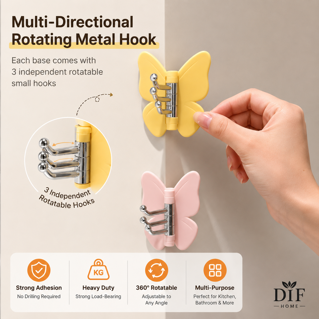π No-Drill Butterfly Triple Hook | Damage-Free Heavy Duty Organizer β¨