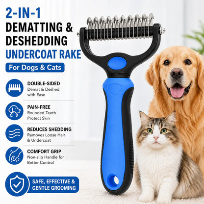 🏆 Dual-Sided Pet Dematting Rake & Undercoat Comb | Pain-Free Grooming Tool for Long-Haired Dogs & Cats ✨