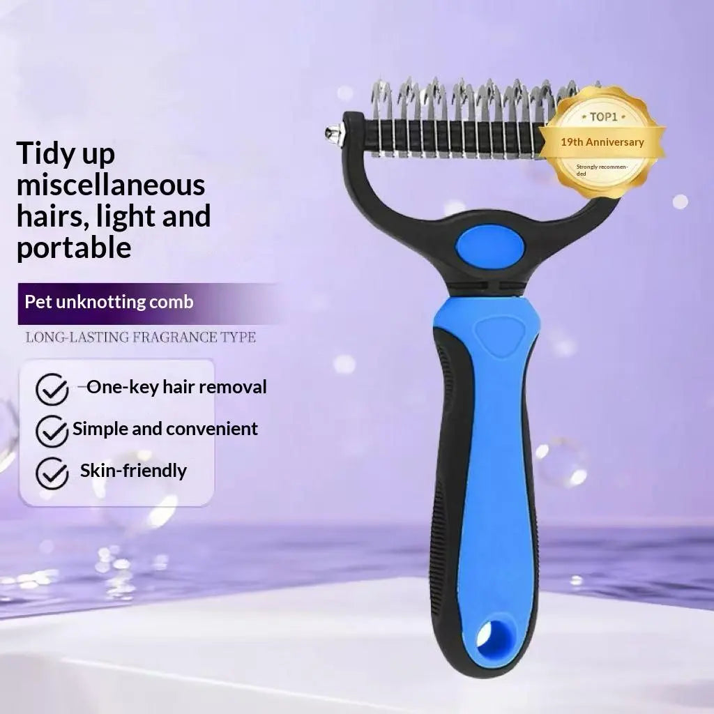 🏆 Dual-Sided Pet Dematting Rake & Undercoat Comb | Pain-Free Grooming Tool for Long-Haired Dogs & Cats ✨