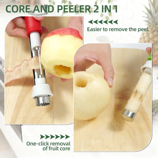 ✨🍎 2-in-1 Fruit Corer & Peeler –⚡ Stainless Steel, Sharp Blade, Non-Slip Grip✨