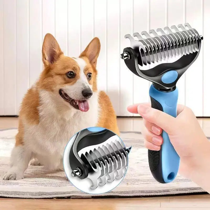 🏆 Dual-Sided Pet Dematting Rake & Undercoat Comb | Pain-Free Grooming Tool for Long-Haired Dogs & Cats ✨
