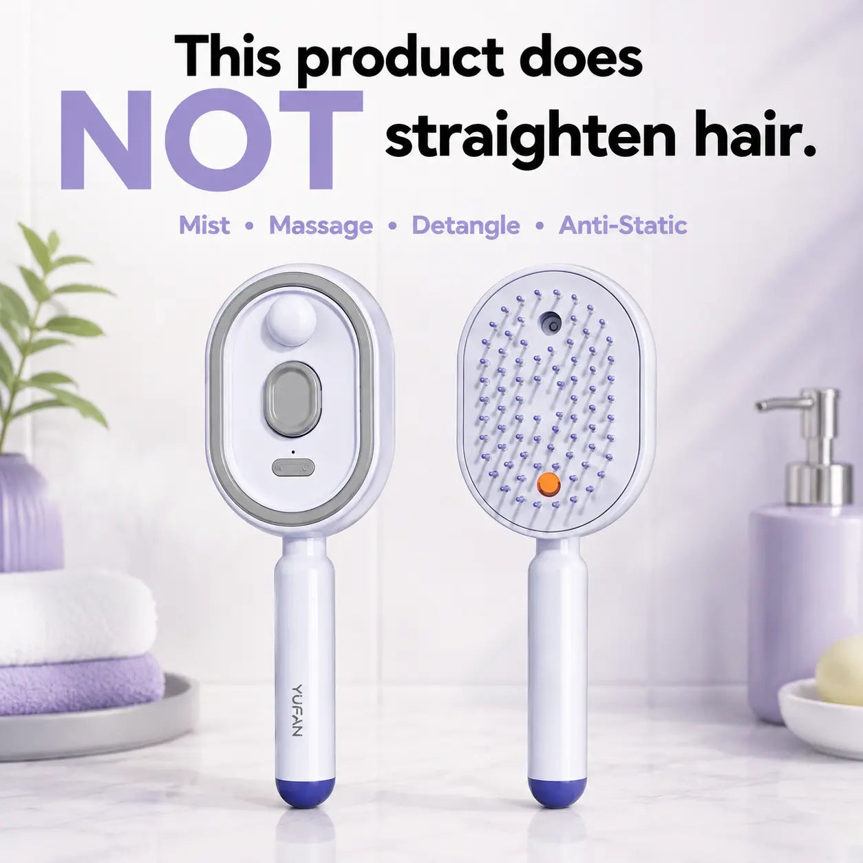 ✨ ✨ 1-Click Self-Cleaning Detangling Hair Brush wit✨ 1-Click Self-Cleaning Detangling Hair Brush with Hydrating Mist | Frizz Control & Scalp Massage 💆‍♀️