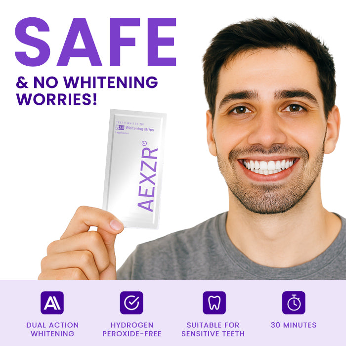 🦷 AEXZR® V34 Whitening Strips —Visible Results in 30 Minutes, No-Slip Design, Enamel-Safe & Sensitivity-Free