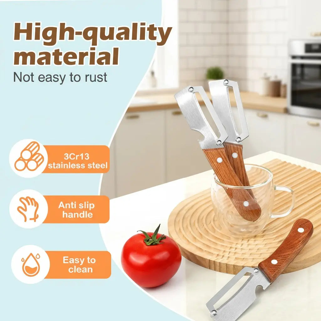 🔪 Pro-Grade Vegetable Peeler — ✨Wooden Handle, Built-In Bottle Opener, Heavy-Duty Fruit & Veggie Tool for Every Kitchen! 🪵