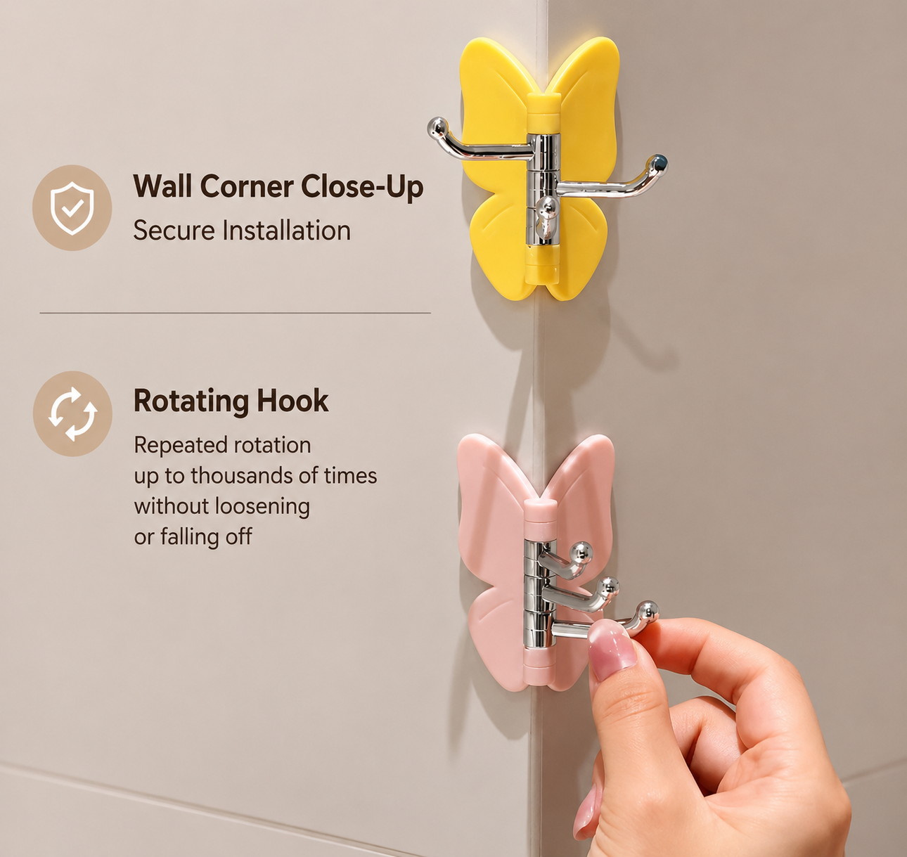 🏆 No-Drill Butterfly Triple Hook | Damage-Free Heavy Duty Organizer ✨