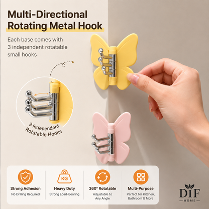 🏆 No-Drill Butterfly Triple Hook | Damage-Free Heavy Duty Organizer ✨