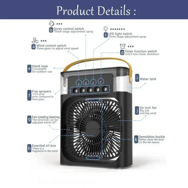 🏆🏆 Beat the Summer Heat | 3-in-1 Portable Personal Air Cooler & Humidifier with 7-Color LED Night Light