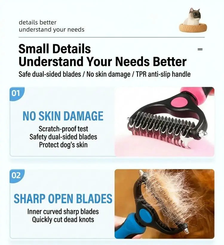 🏆 Dual-Sided Pet Dematting Rake & Undercoat Comb | Pain-Free Grooming Tool for Long-Haired Dogs & Cats ✨
