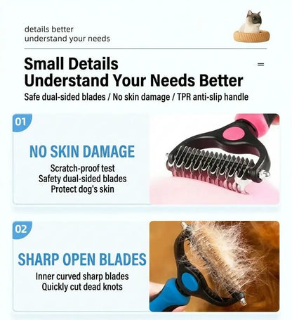 🏆 Dual-Sided Pet Dematting Rake & Undercoat Comb | Pain-Free Grooming Tool for Long-Haired Dogs & Cats ✨