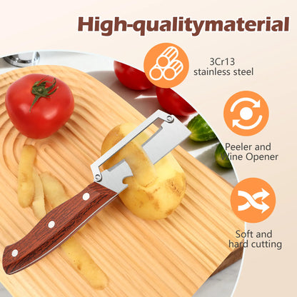 🔪 Pro-Grade Vegetable Peeler — ✨Wooden Handle, Built-In Bottle Opener, Heavy-Duty Fruit & Veggie Tool for Every Kitchen! 🪵